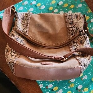 Sakroots Brown Shoulder Bag with Slouchy Design and Zip Closure